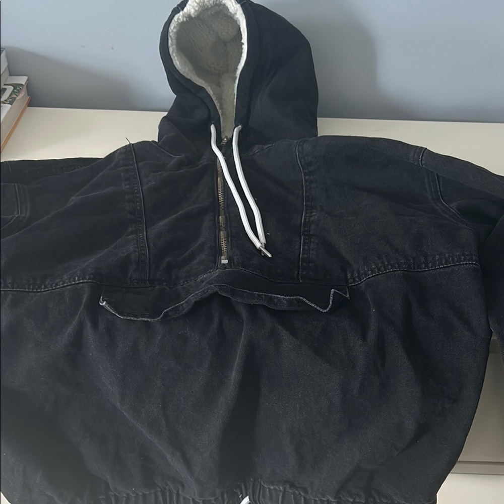 Boohoo Black Jean Jacket with Hood